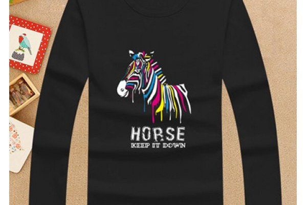 Cute Horse Pattern Long Sleeve Black T-Shirt For Boy